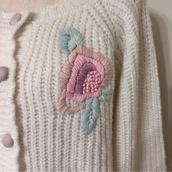 LoveShackFancy Embroidered Floral Button-Front Cardigan – Ivory, Size L - Picture 3 of 8